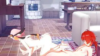 Genshin Impact Hentai - Diluc and Diona Footjob and rubbing her ass until Diluc cums - Japanese Asian Manga Anime Film Game Porn