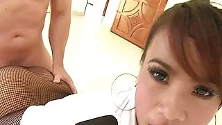 Fucking an Asian girl through her crotch-less stockings